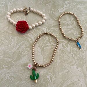 Handmade Charm Bracelet Set – Pearl & Gold Beaded Stack 🌸⚡🌵